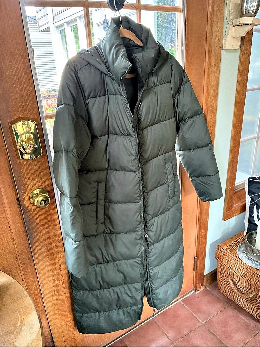 32 Degrees Long Hooded Puffer Coat Green